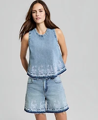And Now This Women's Embroidered Denim Sleeveless Top, Macy's Exclusive