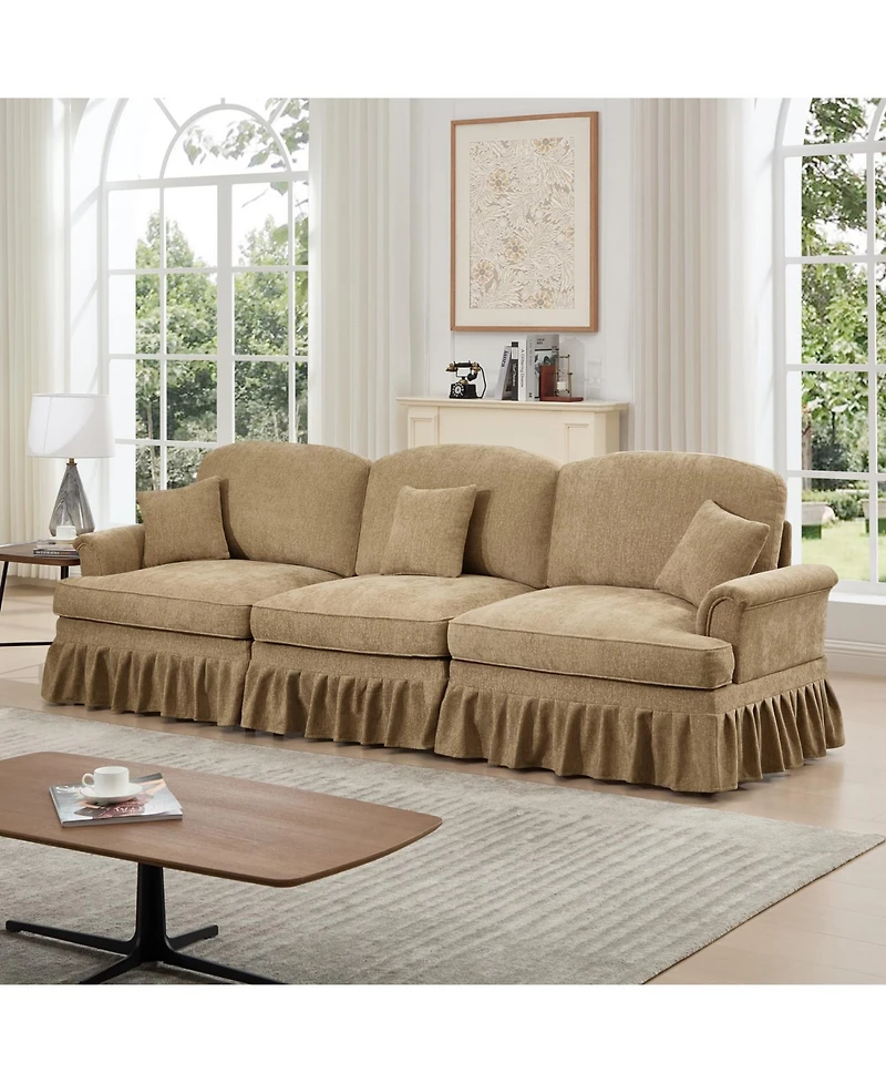 Streamdale Furniture Streamdale Mid Century Chenille 3 Seater Sofa, Flared Arms, Removable Skirt