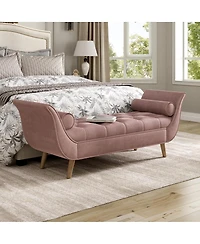 Streamdale Furniture Upholstered Velvet Button Tufted Ottoman Bench with 2 Pillows