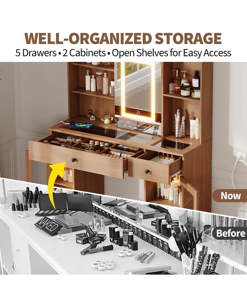 gaomon Large Makeup Vanity Desk with 3-Color Led Sliding Mirror