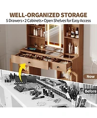 gaomon Large Makeup Vanity Desk with 3-Color Led Sliding Mirror