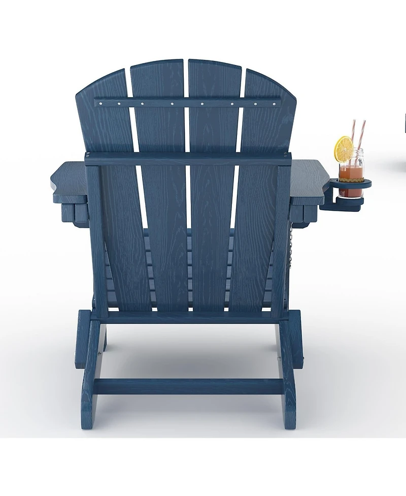 gaomon Folding Adirondack Chair Set of 2, All-Weather Hdpe Outdoor Chair, Wooden Textured with Cup Holder for patios, Decks, Gardens, fire pits