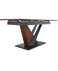 Streamdale Furniture Modern Dark Walnut Marble Dining Table with V-Shaped Metal Legs