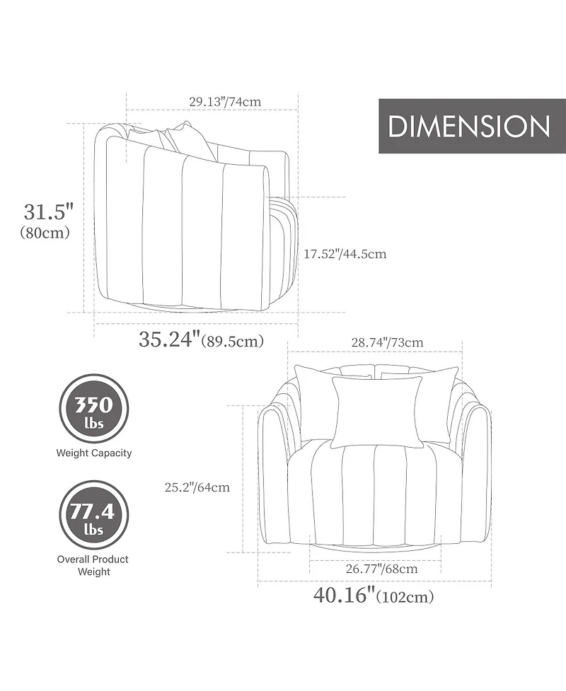 Streamdale Furniture Upholstered 360° Swivel Accent Barrel Chair and Half Cozy Sofa with 3 Pillows