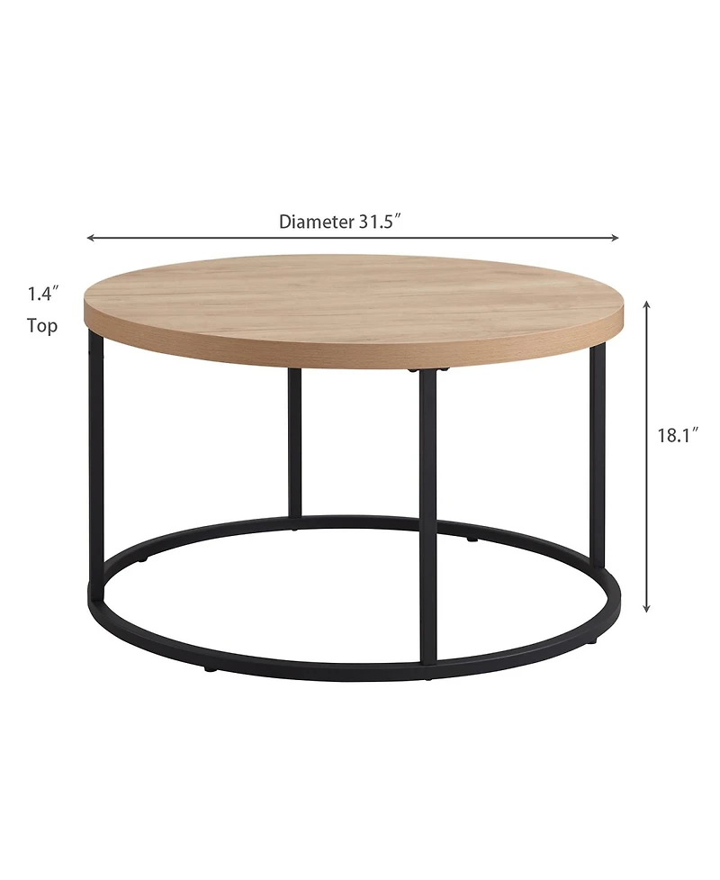 Streamdale Furniture 31.5" Round Coffee Table - Modern Industrial Wood & Metal Center Table