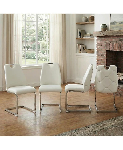 Streamdale Furniture Dining Chairs Set of 4, White Faux Leather Kitchen Chairs with Mesh Texture
