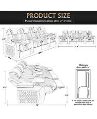 Streamdale Furniture Power Recliner 4 Pc, Top-Grain Nappa, Adjustable, Smart Charging, Rgb Led