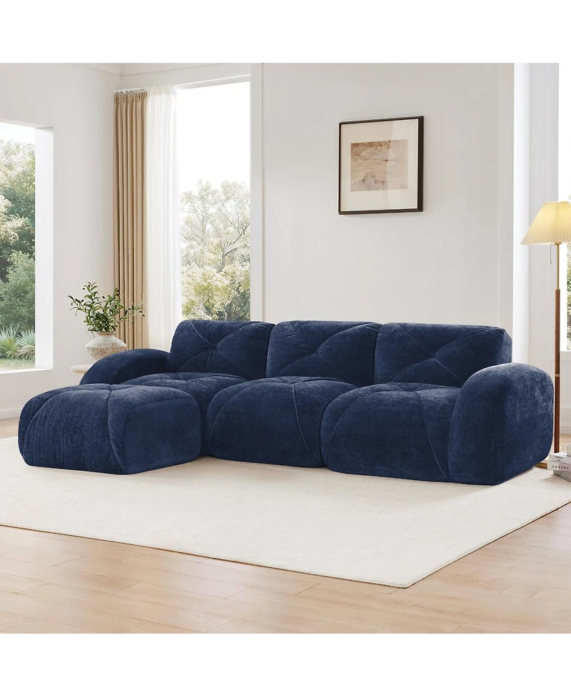 Streamdale Furniture Streamdale L-shaped Velvet Sofa with Movable Ottoman