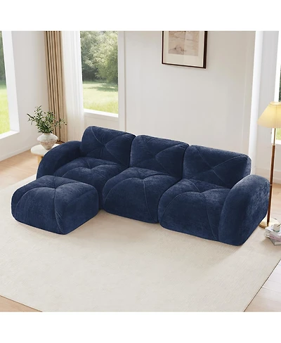 Streamdale Furniture Streamdale L-shaped Velvet Sofa with Movable Ottoman