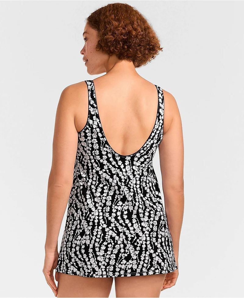 Lands' End Women's Long Torso Scoop Neck Mini Swim Dress Swimsuit