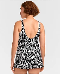Lands' End Women's Long Torso Scoop Neck Mini Swim Dress Swimsuit