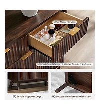 gaomon 54" Modern Fluted Wood 7-Drawer Dresser with Faux Marble Top, Walnut