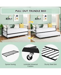 gaomon Twin Daybed with Trundle Metal Sofa Bed Frame Steel Slat Support Space Saving Furniture for Living Room or Bedroom