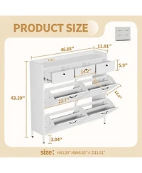 Rainsken Hidden Slim 4 Flip Drawer & 3 Drawer Feature Shoe Storage Cabinet