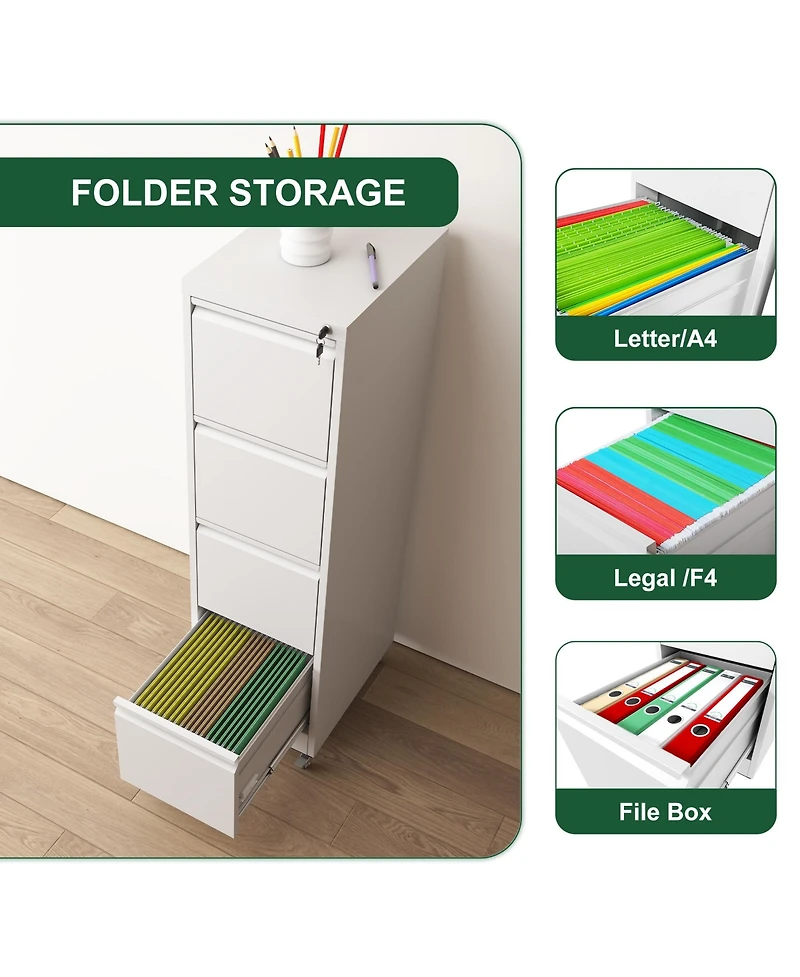 Rainsken 4 Drawer Metal Locking Vertical File Cabinet on Wheels