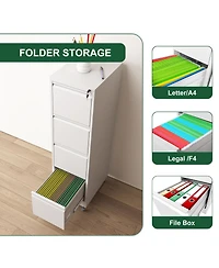Rainsken 4 Drawer Metal Locking Vertical File Cabinet on Wheels