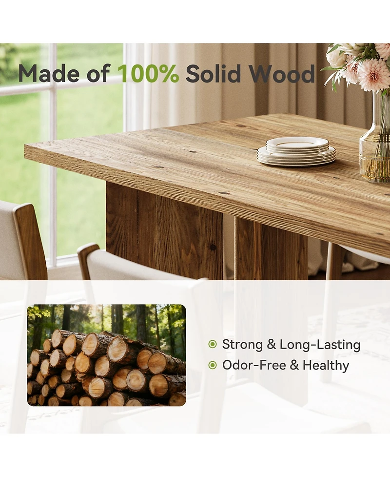 Tribesigns 63 Inch Solid Wood Dining Table, Farmhouse Kitchen Table, Rustic Wooden Dinner Table
