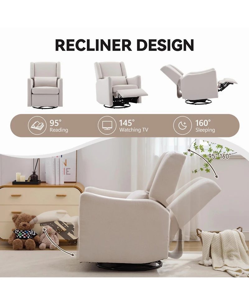 Streamdale Furniture Linen Wingback Swivel Rocker Recliner Chair