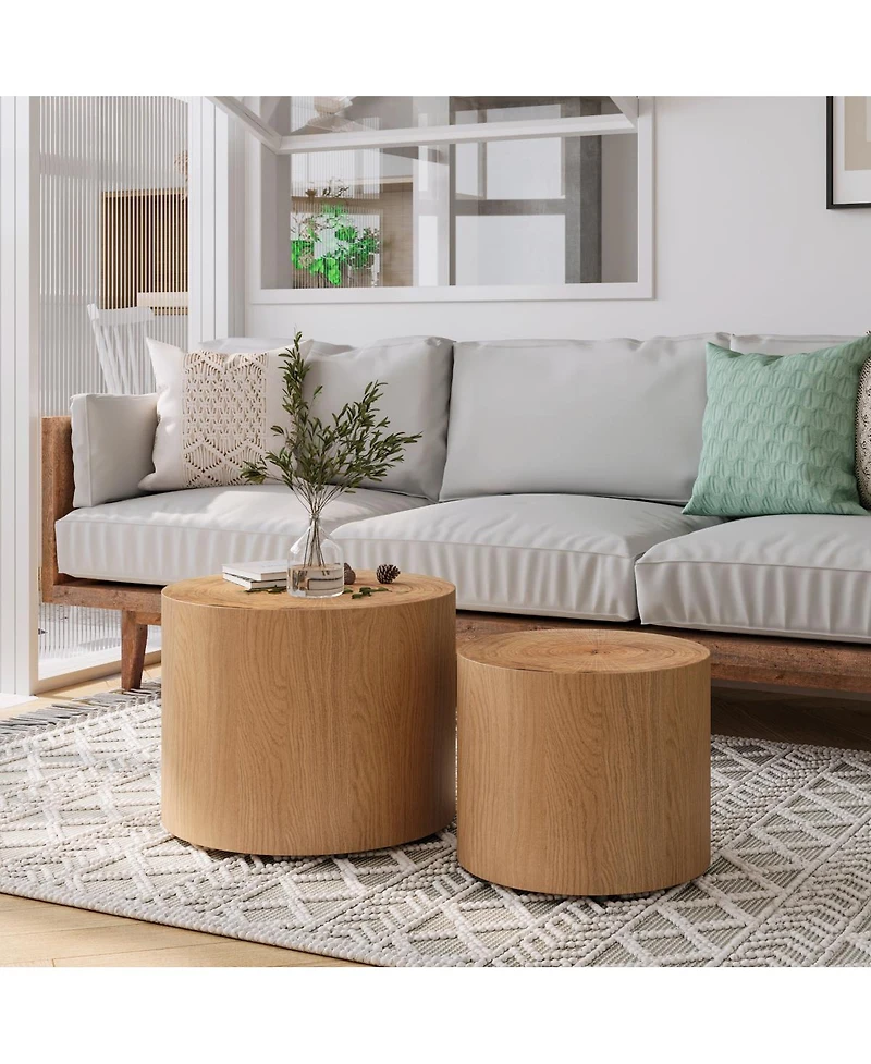 Streamdale Furniture Nesting Coffee Table Set of 2, Modern Round Wooden Accent Tables for Small Spaces