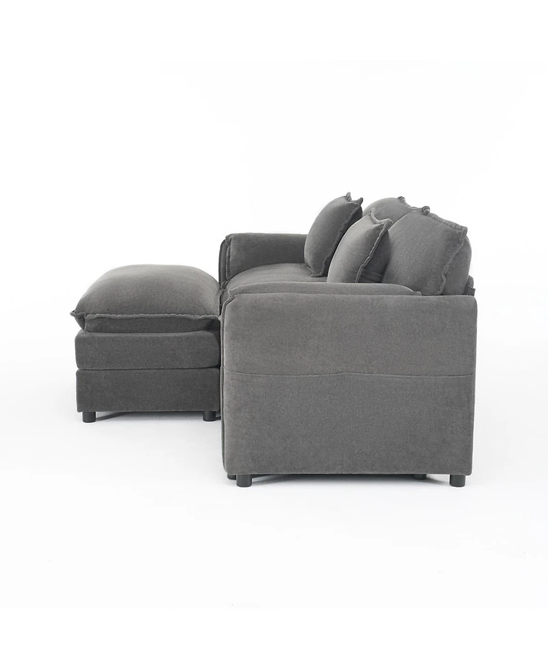 Streamdale Furniture Deep Seat Sectional Sofa Cloud Couch with Ottoman, Modern Chenille Comfy Love Seat