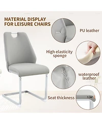 Streamdale Furniture Dining Chairs Set of 4, Light Gray Faux Leather w/ Gold Mesh, Silver Ring, Chrome Handle