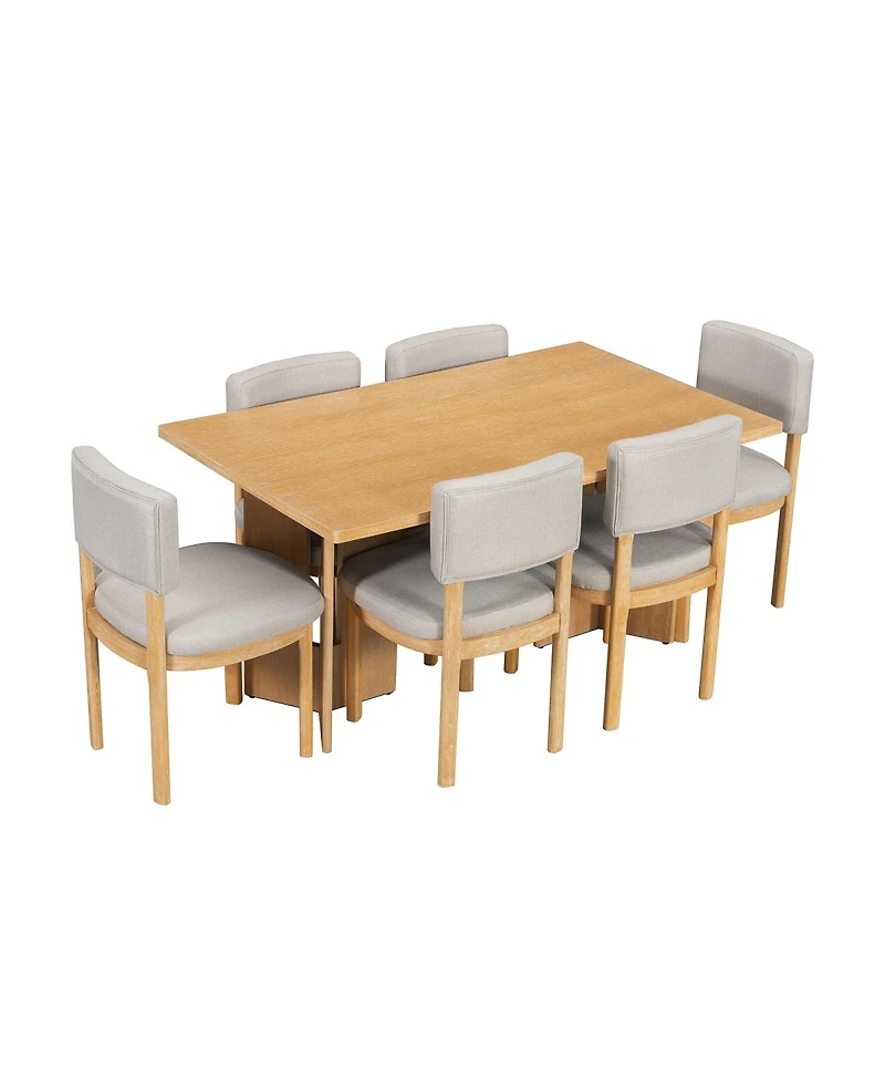 Streamdale Furniture Farmhouse Wood Dining Table Set for 6, 60" Rectangular Table with Upholstered Chairs