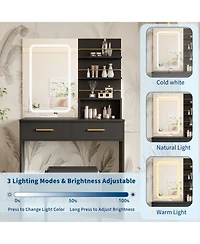 gaomon Makeup Vanity Set with Lighted Mirror, Chair, Drawers, Open Cabinet and Charging Station