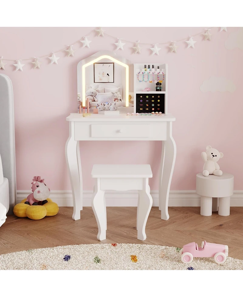 Gaomon Kids Vanity Table Set with Lighted Mirror and Stool