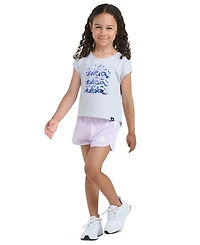 adidas Girls' 2T-6X Short-Sleeve Back Pleated Heather T-Shirt and Mesh Shorts, 2-Piece Set