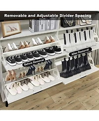 Homfan Shoe Cabinet with 4 Flip Drawers & Barn Door, Freestanding Hidden Slim Narrow Shoe Storage Organizer with Open Shelves, for Entryway, Foyer