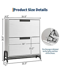 Homfan Shoe Storage Cabinet with 2 Flip Drawers & Metal Legs, Freestanding Narrow Organizer, Adjustable Shelf Entryway Rack for Hallway