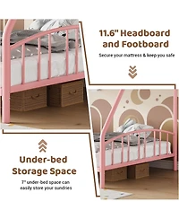 gaomon Bunk Bed Twin Over Full with Ladder and Arched Guardrail, Heavy Duty Bunkbeds Frame Sturdy Steel Slats Support for Kids Boys Girls