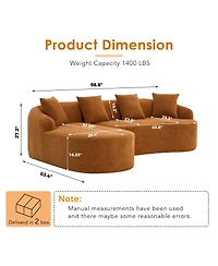 Streamdale Furniture Boneless L-Shape Sectional Sofa with Curved Chaise, Modular Chenille Couch