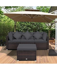 Costway 4PCS Patio Rattan Furniture Set Sofa Ottoman Cushion Garden Deck