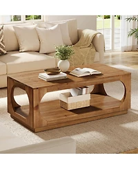 Tribesigns Solid Wood Coffee Table, 47.2" Farmhouse Wooden Center Tables, 2-Tier Rectangular Cocktail Tea Table