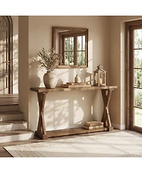 Tribesigns Solid Wood Console Table for Entryway, 63-Inch Narrow Farmhouse Entryway Table, 2-Tier Sofa Console Behind Couch