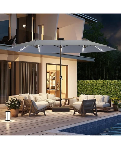 Aecojoy 15ft Double-Sided Patio Umbrella with Solar Lights Base Include Crank Handle|156 Piece Led