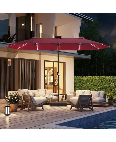 Aecojoy 15ft Double-Sided Patio Umbrella with Solar Lights with Base Include Crank Handle|156 Piece Led Lights