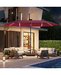 Aecojoy 15ft Double-Sided Patio Umbrella with Solar Lights with Base Include Crank Handle|156 Piece Led Lights