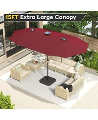 Aecojoy 15ft Double-Sided Patio Umbrella with Solar Lights with Base Include Crank Handle|156 Piece Led Lights