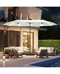 Aecojoy 15ft Double-Sided Patio Umbrella with Solar Lights Base Include Crank Handle|156 Piece Led