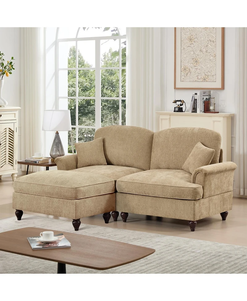 Streamdale Furniture Mid Century Modular L-Shaped Sofa, Chenille, Ottoman, Light Coffee