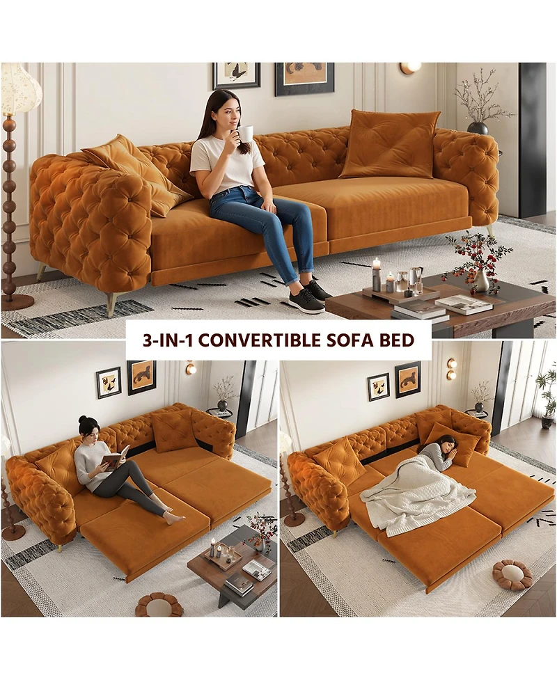 Streamdale Furniture 3-in-1 Convertible Sleeper Sofa with Pull-Out Bed and Ottoman