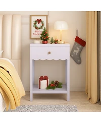 Streamdale Furniture Modern Nightstand with Drawer and Open Shelf, Scalloped Edge Bedside Table