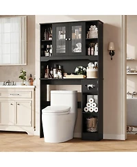 Yigii Over Toilet Storage Cabinet 2 Glass Doors Paper Holder Adjustable Shelves Bathroom Laundry