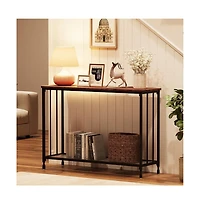 gaomon 32" Retro Narrow Console Table with 2 Storage Shelves, Glass and Metal