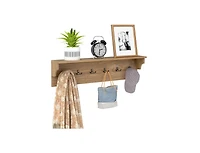 Slickblue Wood Coat Rack 31.5" with Shelf and 6 Hooks for Entryway