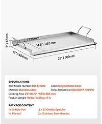 Ecooso 23 x 16 Inch Stainless Steel Griddle Plate for Gas Grill with Handles