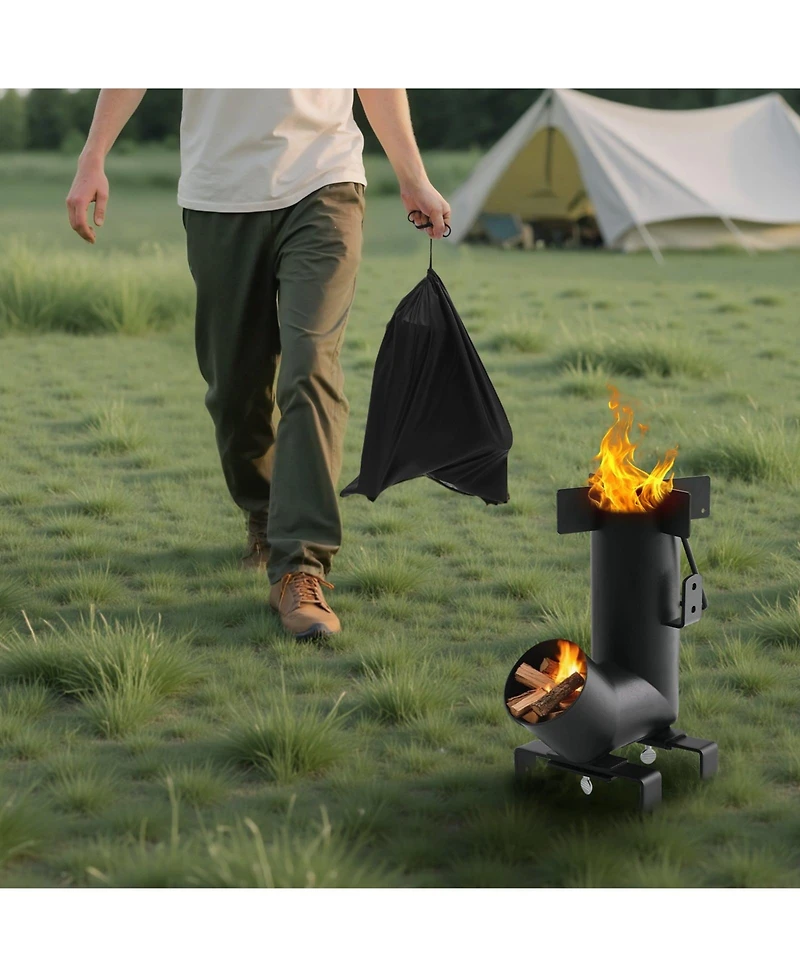 Ecooso Portable Wood Burning Rocket Stove with Carry Bag, Carbon Steel Camping Cooking Stove