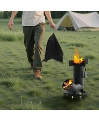 Ecooso Portable Wood Burning Rocket Stove with Carry Bag, Carbon Steel Camping Cooking Stove